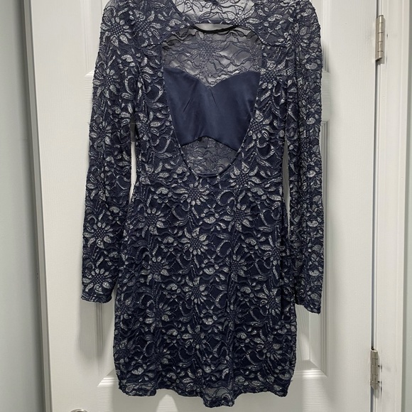 Express navy/silver lace backless dress - Picture 2 of 2